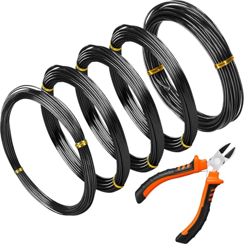 Mudder 5 Roll Bonsai Training Wire Aluminum 1/1.5/2.0mm Black
