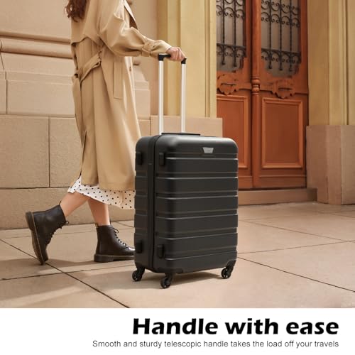 Image of Coolife 3 Piece Luggage Set Hardshell Suitcases with TSA Lock,Black | 360 Spinner Wheels;YKK Zippers;Space-Saving Nested Design;Ergonomic Telescoping Handle