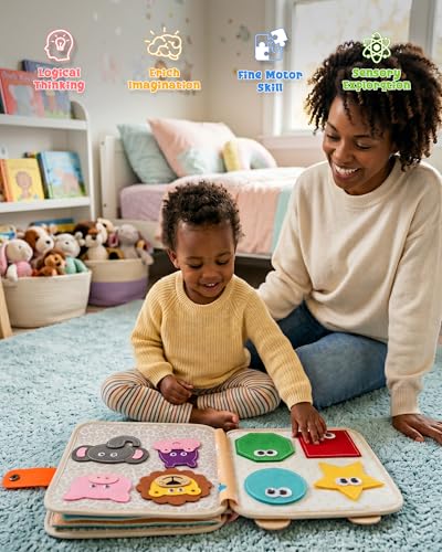 Image of Montessori Busy Book, 8-Page Sensory Activity Toy, Giraffe