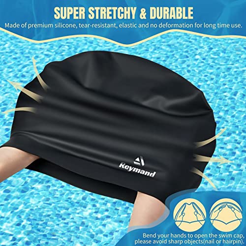 2 Pack Extra Large Swim Cap For Braids And Dreadlocks, Silicone Swimming Caps For Long Hair, Weaves, Extensions, Curls & Afros, Waterproof Adult Swim Hats Bathing Caps For Women Men(Black+Rose Red) #TOP3