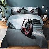 Bettdecke 200 x 200 cm 4 Jahreszeiten, Fotografie Motorräder Linien Warme Ganzjahresdecke Kinder Bettdecke ohne Bezug Waschbar Schlafdecke mit 2 Kissenbezug 80x80cm, Wende-Steppdecke, Hellblau