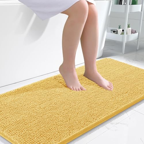 Image of OLANLY Large Bathroom Rugs 50x30, Extra Soft Absorbent Chenille Bath Rugs, Rubber Backing Quick Dry, Machine Washable Bath Mats for Bathroom Floor, Tub and Shower, Home Decor Accessories, Yellow