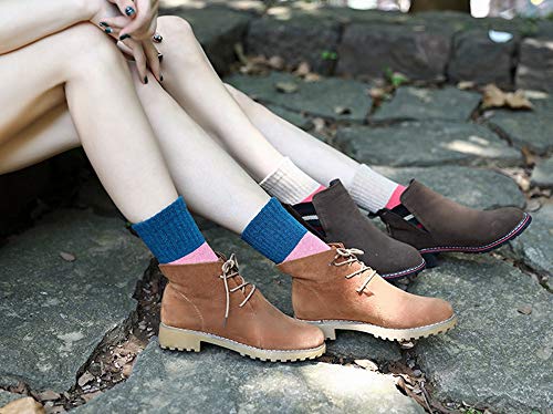 JUNAN 5Pairs Ladies thermal Winter socks, Womens Thick Knitting Warm & comfy Wool Crew Vintage Style Sock4