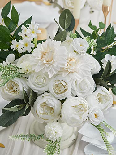 Misspin Wedding Artificial Flowers Box Set For Diy Wedding Bridal Bouquets Fake Peony Flowers Centerpieces Arrangements Party Baby Shower Home Decorations (Cream White) #TOP4