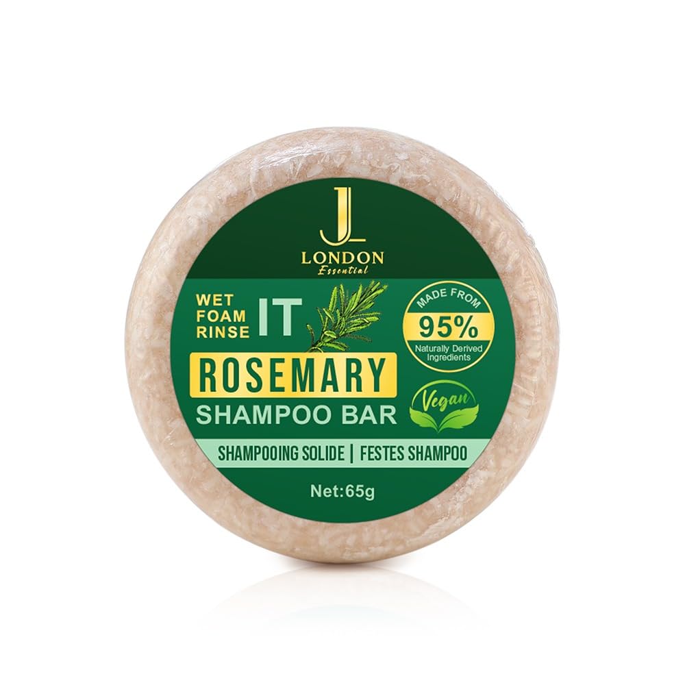 JL Rosemary Shampoo Bar, Crafted with 95% Naturally Derived Ingredients for Organic Hair Care, Growth and Scalp Nourishment, Eco-Friendly and Cruelty-Free Hair Cleansing Solution for Men and Women 65g
