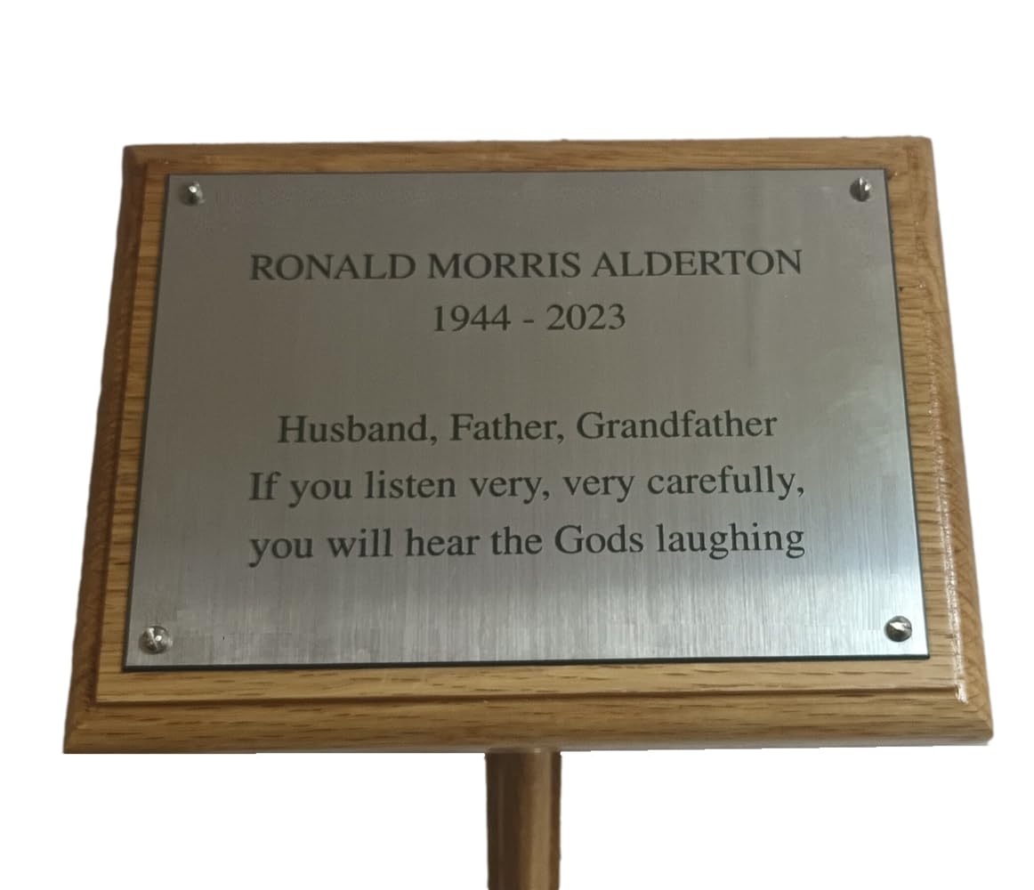 County Engraving Personalised Solid Oak Wooden Grave Marker Memorial Plaque With Ground Stake (Medium, Without Border)