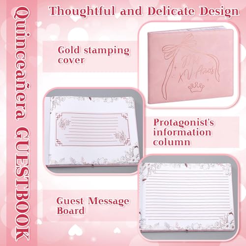 Image of MotiMind Quinceanera Guest Book with Pen 11 x 8 Inch Libro De Firmas Para 15 Anos Quinceanera Leather Hardcover Signature Guest Sign in Book for 15th Party Favors Decoration(Light Brown,Bow)