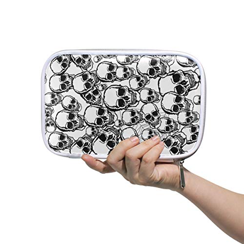 Preisvergleich Produktbild Federmäppchen Leder Kosmetiktasche Weißer Schädel Organizer Große Kapazität für die Reiseschule