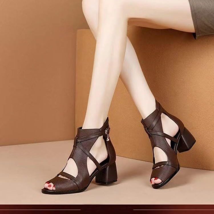 Purubylley Woman Non-Slip Open Toe Gladiator Sandals,Vintage Outdoor High Top Ankle Sandals，Summer Hollow Vamp Peep Toe Back Zipper Shoes4