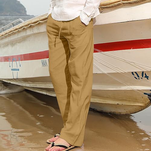 Pants for Men Relaxed Fit Cotton Linen Trousers Mens Oversized Summer Beach Pants Casual Straight Loose Fit Pockets2