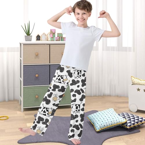 Boy's Pants Animal Cow Black White Skin Jogger Pants Elastic Waist Long Bottoms Trousers with Pockets 6-14 Years4