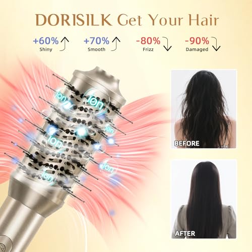 Image of DORISILK 8 in 1 Hair Styler & Hair Dryer Brush Blow Dryer, 110,000 RPM High-Speed Hot Brush Styler, Ionic Smooth Cepillo Secador de Cabello Multi Straightener Curler Volumizer Dryer, Champagne Gold