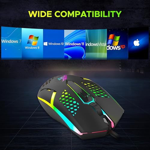 Image of Ant Esports GM1103 Wired Gaming Mouse, 800-3600 DPI Adjustable Optical Sensor, RGB Multicolor Backlight, 4 Buttons, Ergonomic,1.5m Cable, 3300 FPS, Lightweight USB Mouse for PC, Laptop, Mac & Windows