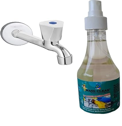 Senkiddpro Steel Triangle Long Body Tap with 250ml Tap Shiner Spray Bottle (Chrome Finish) Tap/Sink/Bathroom/Shower/Utensil/Stain Hard Water Marks Cleaner Bib Tap Faucet