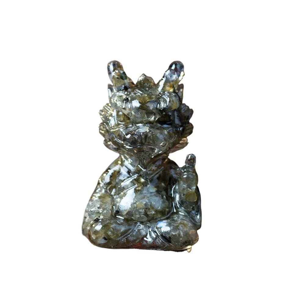 HUFFA Natural Crystal Resin Dragon Figurine - Elegant Desktop Decoration for Home and Office(Labradorite)