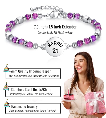 Image of AryaHozel 4mm Natural Stone Bracelet with Birthday Cards, 6-21 Year Old Birthday Gifts for Girls Daughter Granddaughter Niece Sister Women Friends