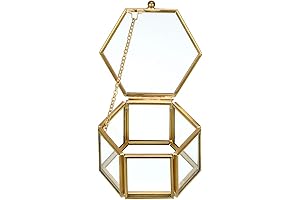 Hipiwe Glass Vintage Jewelry Box: Shimmering Gold Geometric Keeper