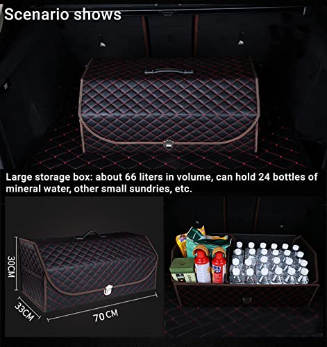 Battipaw 27.5 Inches Trunk Organizer For Car With Lid, 2 Compartments Collapsible Car Trunk Leather Storage Box Multipurpose, Large Suv Grocery Trunk Organizer (Large) #TOP2