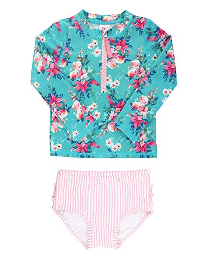 RuffleButts® Baby/Toddler Girls Long Sleeve Rash Guard 2 Piece Swimsuit Set w/UPF 50+ Sun Protection with Zipper4