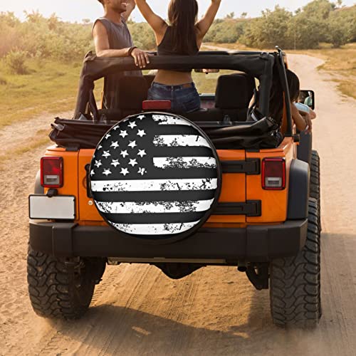 Image of Black and White American Flag Spare Tire Cover Dust-Proof Wheel Tire Cover Fit Trailer, RV, SUV and Many Vehicle 17 Inch