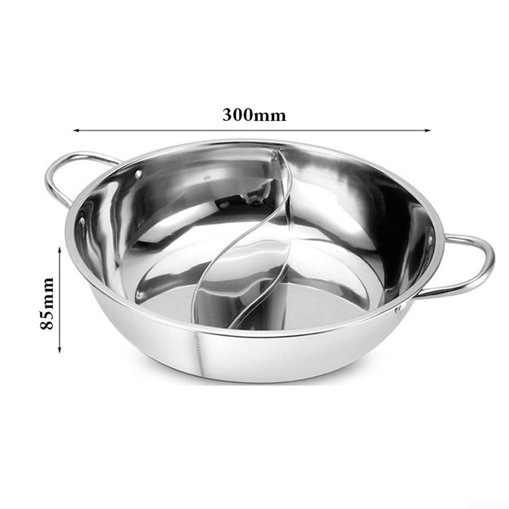 HEIBTENY Hotpot En 2 Parties, Double Casserole, Double Divisé, Batterie De Cuisine En Acier Inoxydable, Compatible Avec Les Plats Chauds Pour Les Repas De Famille/les Fêtes Entre Amis (30 Cm