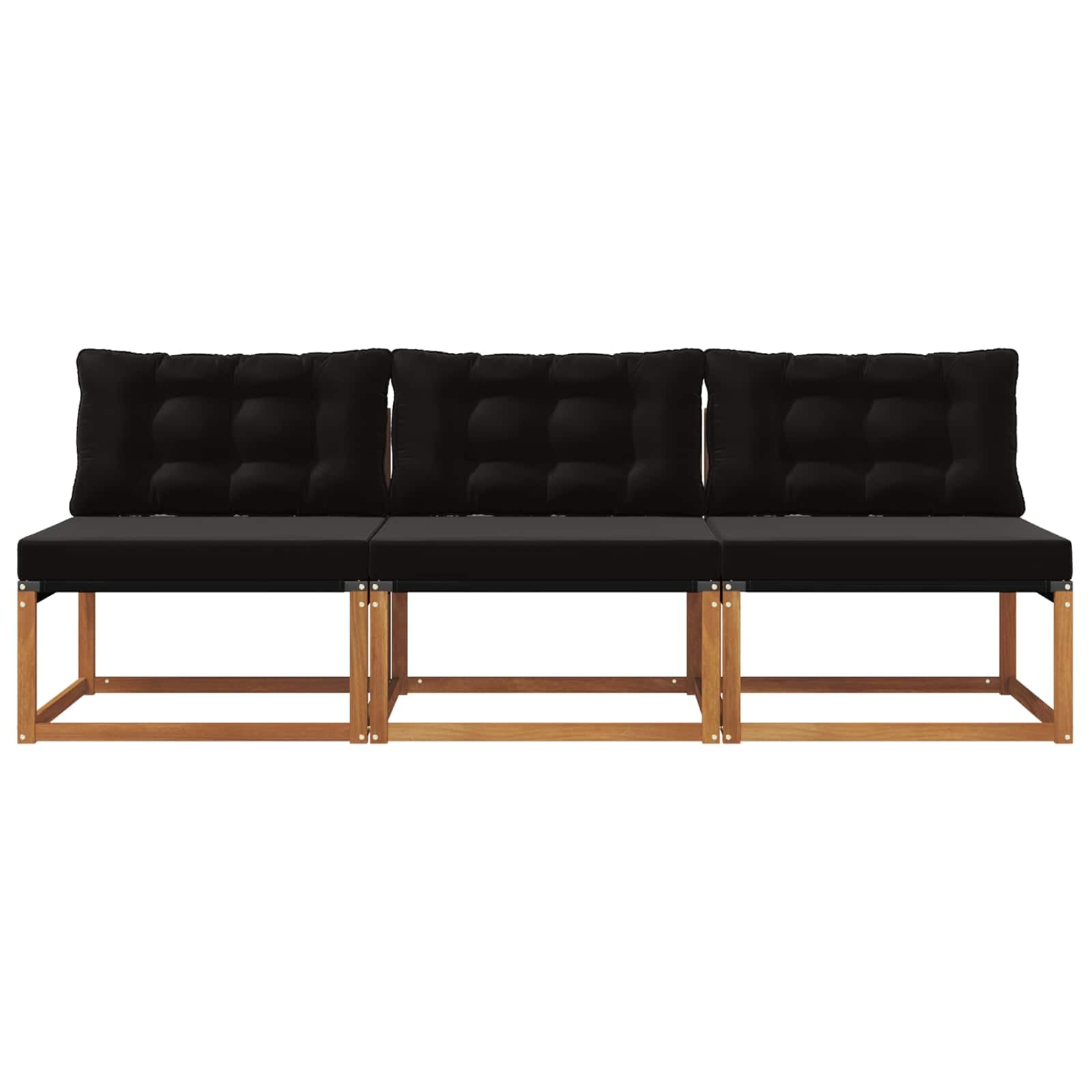 Set di 3 divani centrali per esterni, in legno massello di acacia naturale, set di mobili da giardino, per terrazza, balcone