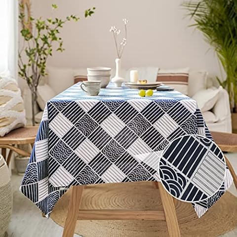 UXORSN Waves Checkered Rectangle Tablecloth, Stain and Wrinkle Resistant Washable Linen Table Clothes, Decorative Fabric Table Cover for Dining Table,Picnic and Camping (Wave Grid, 55" x 84") Cover