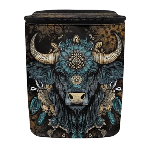 Image of Talayituse Highland Cattle Flower Print Car Trash Bin, Large Size Auto Trash Can Adjustable Portable Garbage Can with Lid, Vehicle Hanging Bag for Headrest Front Back Seat