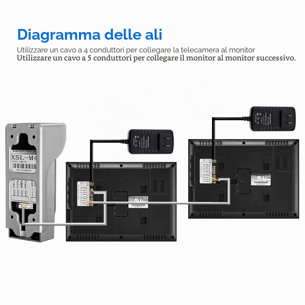 Sistema videocitofonico 2 monitor Videocitofono 7 pollici Clear Display per campanello per la casa Videocamera Night Vision Max a 100 metri