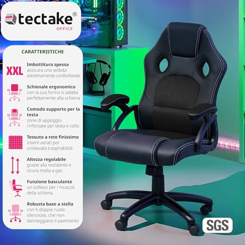 ® Sedia Ergonomica da Ufficio, Sedia Gaming con Ruote per Scrivania con Base Robusta e con Imbottitura Spessa, Poltrona Gaming, Adattamento Ottimale - Nero - Sedia gaming - Immagine 3