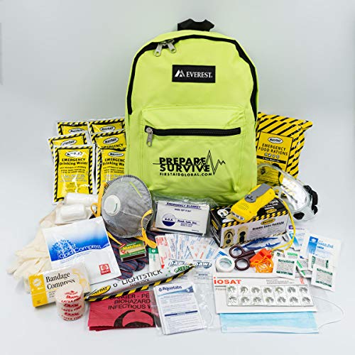 PrepareSurvive Backpack for Disaster Preparedness with Dynamo Radio/Flashlight & iOSAT KI Tablets