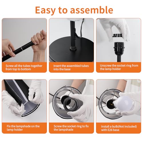 Image of FRIDEKO HOME Floor Lamp with Black Shade, Simple Design with Foot Pedal Switch, Small Tall Lamps for Living Room Bedroom Office, Corner Floor Stand Light with Black Pole Lamp (No Bulb /No Remote)