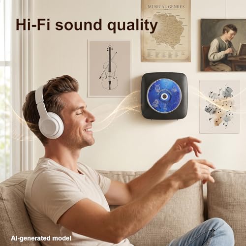 Image of Gueray Portable CD Player Bluetooth: CD Players for Home Rechargeable Desktop Wall Portable CD Player with Bluetooth & Dual Speakers 1800mAh Boombox FM Radio MP3 Music Player (Black)