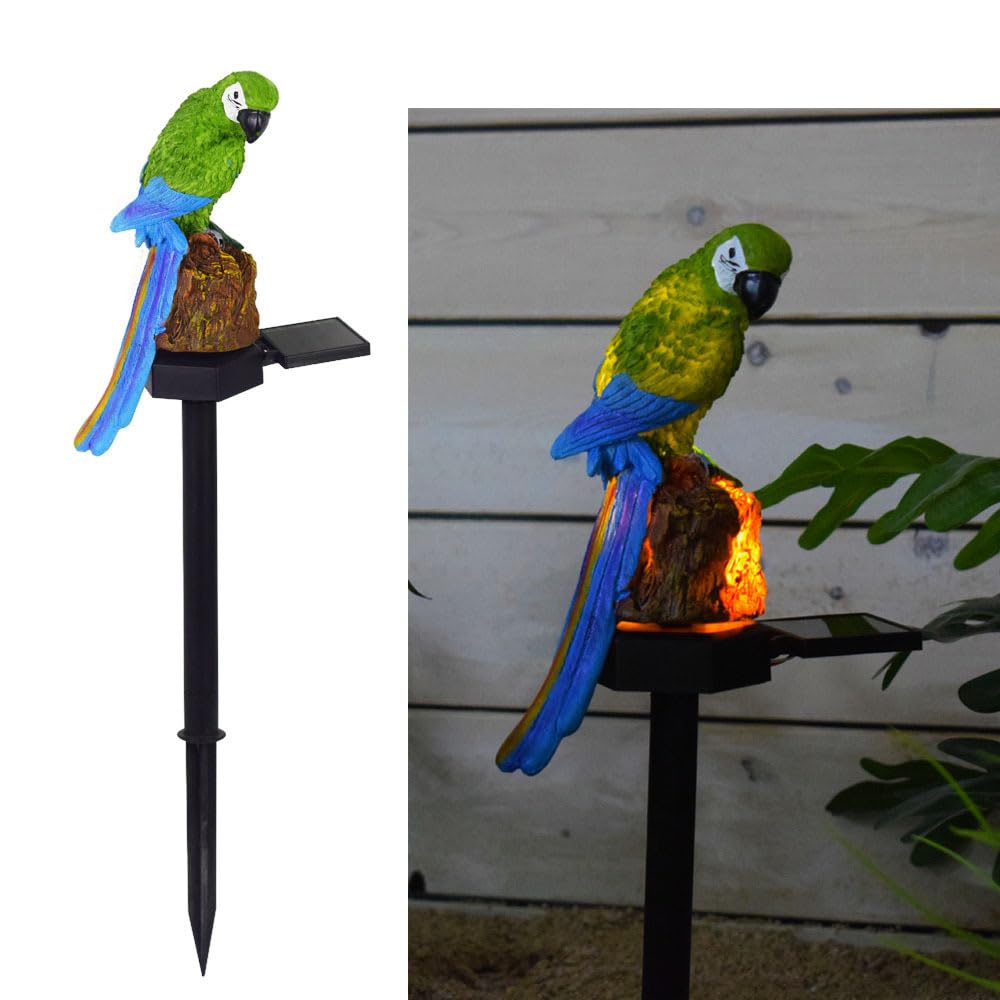 YZYOE Solar Energy Green Parrot Light, Garden Decoration Resin Cute Animal Ground Lamp, Wireless Dusk to Dawn LED Sconce Lights Waterproof.