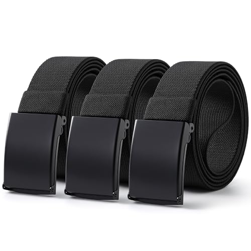 Image of Mile High Life Stretch Canvas Belt for Men, Golf Casual Elastic Web Belt, Top Military Buckle, Adjustable Cut to Fit