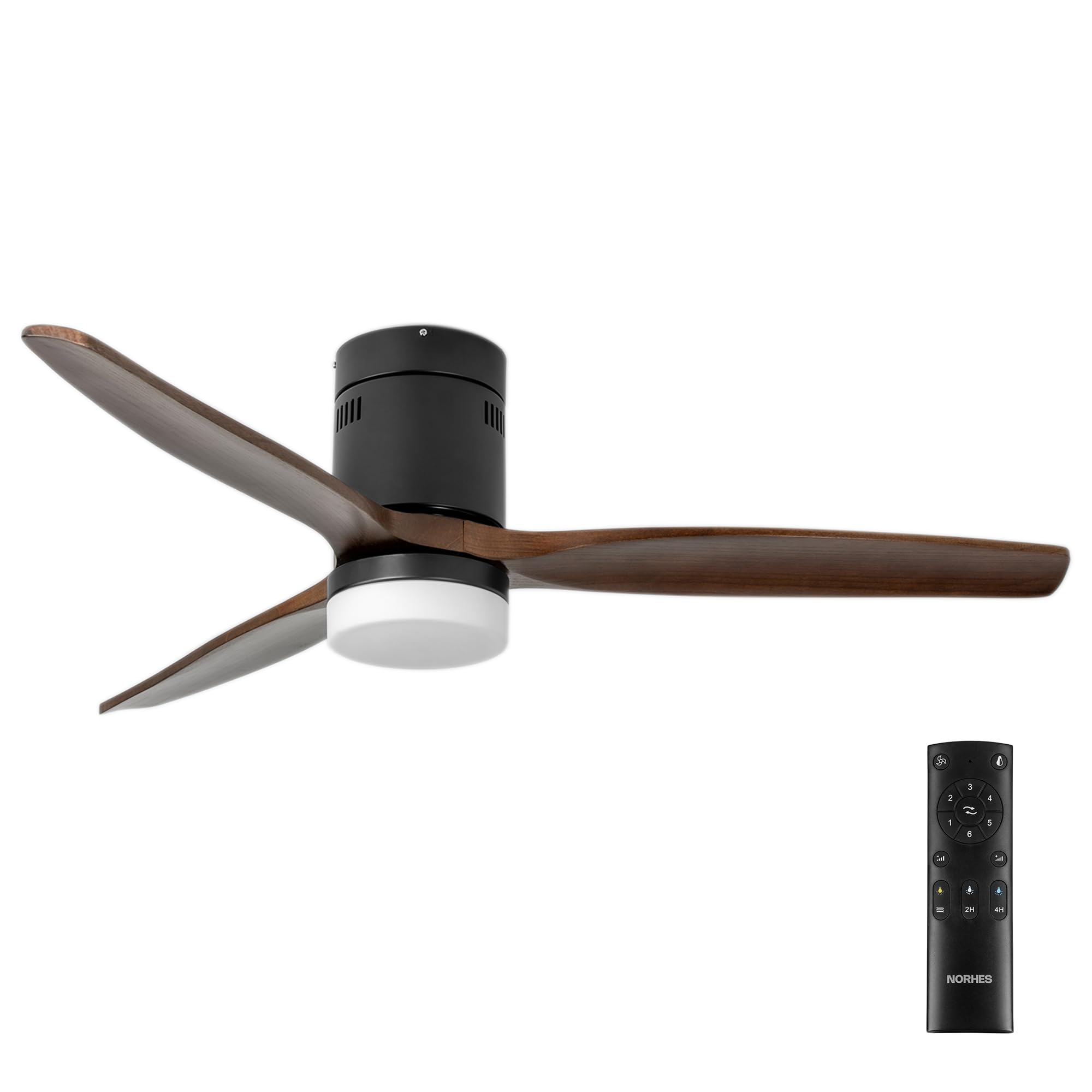 Kent Ventilador Techo Negro/Madera Oscura. 3 Aspas Ø132cm. Luz Led 20W Neutra/Cálida/Extra Cálida. Motor DC. Verano/Invierno. 6 Velocidades. Control Remoto Temporizador. Silencioso. Brisa