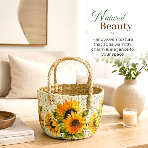 Image of Habere India-All the Cultures Fabricating India Handmade Gift Hamper Baskets | Cane Round Hamper | Fruit Baskets | Bamboo Organiser Basket | Jute Round Storage Basket - Multi (Design15 - D21xH29 cm)