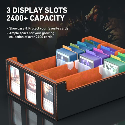 Image of 3-Row Trading Card Storage Box, Bulk Cards Case for 2400+ Mtg tcg Magic Playing Game Card Organizer, Commander Deck Box with 3 Supports & 24 Dividers
