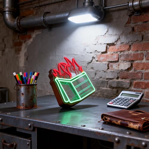 Image of Dumpster Fire Neon Sign, Red Flames & Green Dumpster, 12.8 inchx13.1 inch | LED Wall Art, Dimmable with 3-Button Controller, Includes Hooks, Chain & Wall Anchors, Sarcastic Gift for Women