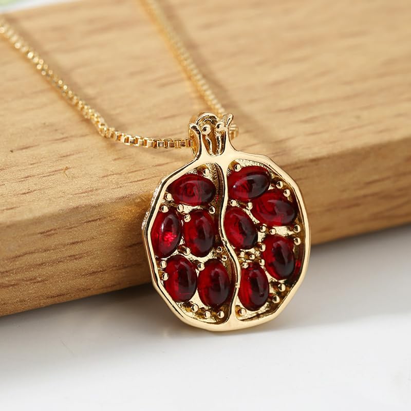 Pomegranate Necklace For Women, Gold Fruit Pendant Persephone Necklaces Red Pomegranates Charm Metallic Style Jewelry Gift2