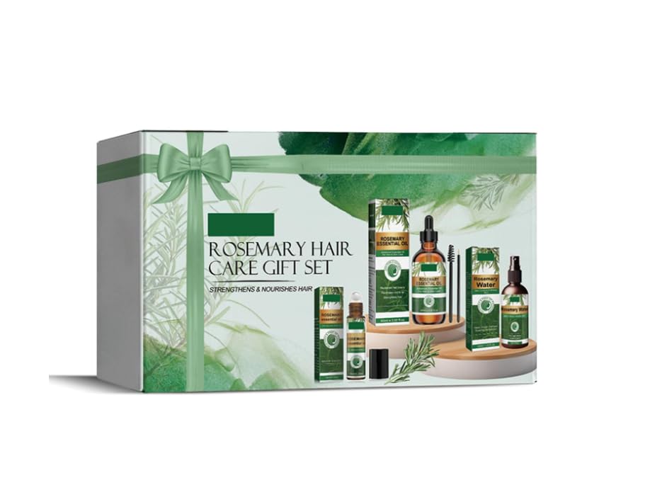 Rosemary Hair Care Gift Set & Hair Growth Kit with Spray ，& Roller Hair Repair for Strengthen & Nourish - Natural Treatment with Jojoba Oil for Damaged Hair Care Suitable for Women and Men