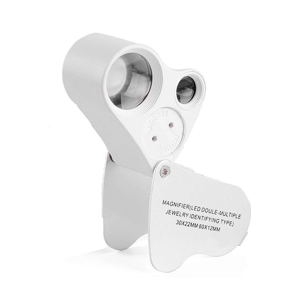 Rongon Pocket Magnifying Glass 30X 60X Illuminated Jewelers Loupe Foldable Magnifiers with LED Lights for Gardening, Jewelry, Antiques, Rocks, Hobbies, Photos and Science