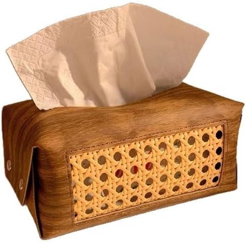 Retro Rattan Tissue Box for Living Room Hotel Coffee Table Home Use Guesthouse High End Vintage Wood Pattern Decorative