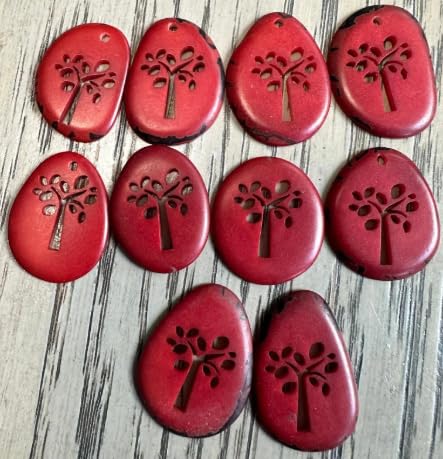 Tagua Beads 18 Laser Cut Engraving Slices of tagua in red Small Size | Tagua from Colombia. Size: 2 x 2 cm. Approx. Drilled