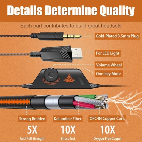 Image of BENGOO G9000 Stereo Gaming Headset for PS4, PC, Xbox One Controller, Noise Cancelling Over Ear Headphones with Mic, LED Light, Bass Surround, Soft Memory Earmuffs (Orange)