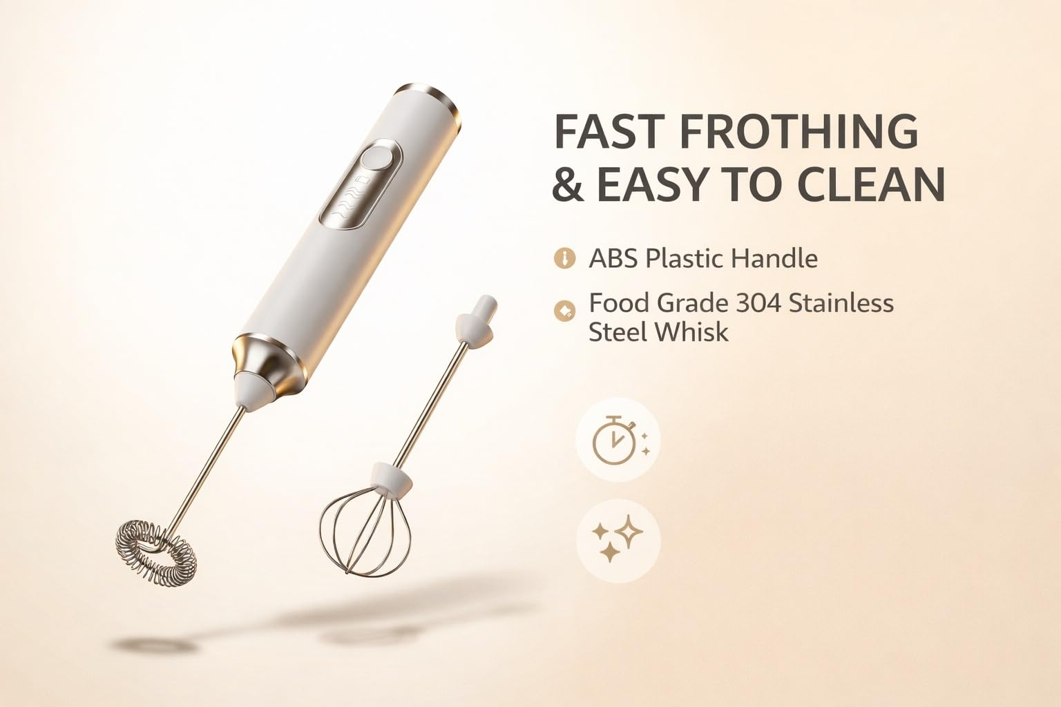 Konquer TimeS Rechargeable Handheld Milk Frother 3 Speed Electric Coffee Frother with Dual Whisks, Stand-Up Design for Lattes, Cappuccinos, Cream, and Buttermilk, Rechargable 1200 mAh Batterie 4