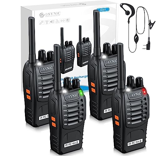 eSynic Walkie Talkies Adults 4Pcs Professional Rechargeable Walkie Talkies PMR446 Long Range 2 Way Radio Support 16 Channel VOX Noise Reduction Function With Original Earpieces for In&outdoor etc