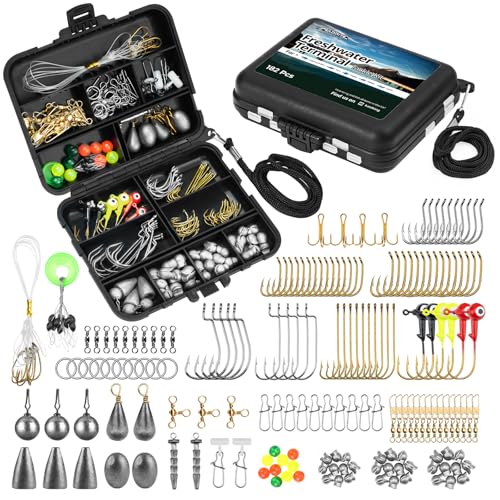 MadBite Freshwater Terminal Tackle Kits, 182 pcs, Fishing Hooks, Accessory Kit, Freshwater Fishing Gear, Fishing Weights & Sinkers, Jig Hooks, Floats and Bobber