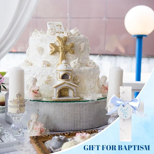 10 Set Baptism Favors for Guests Epoxy Cross Fridge Magnets First Communion Cross with Bag Christian Souvenirs Gift for Baptism Christening Baby Shower Party Family Gathering(Silver and Blue Bow) by PJPSAA - Image 7