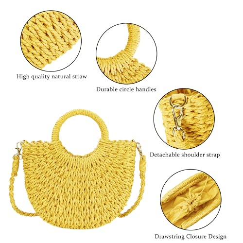 Image of Womens Straw Beach Bag Woven Crossbody Shoulder Bags Top Handle Satchel Handbag Purse for Summer